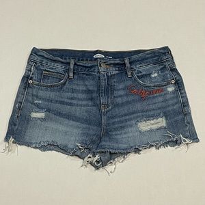 Old Navy Women's Blue Denim Boyfriend Mid-Rise Jean Cutoff Booty Shorts Sz 6